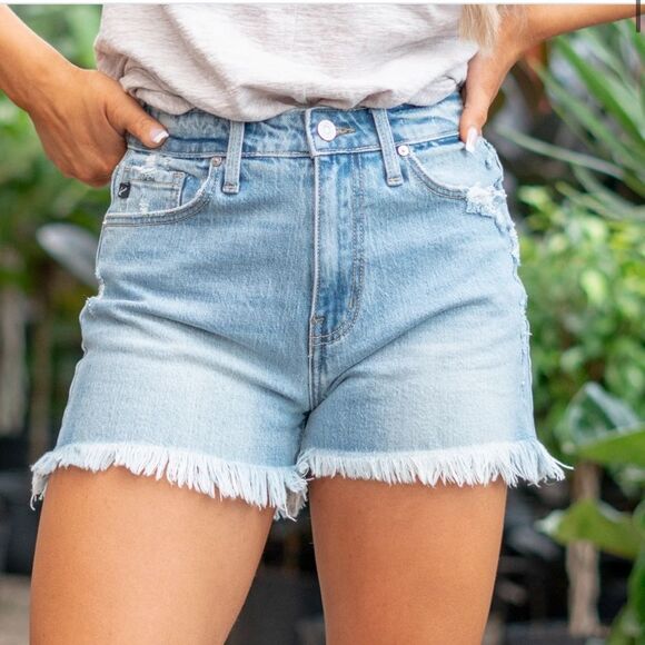 KANCAN DESTINY HIGH RISE FRAYED MOM SHORTS BLUE SIZE 11/29 NWT in packaging - Picture 1 of 11